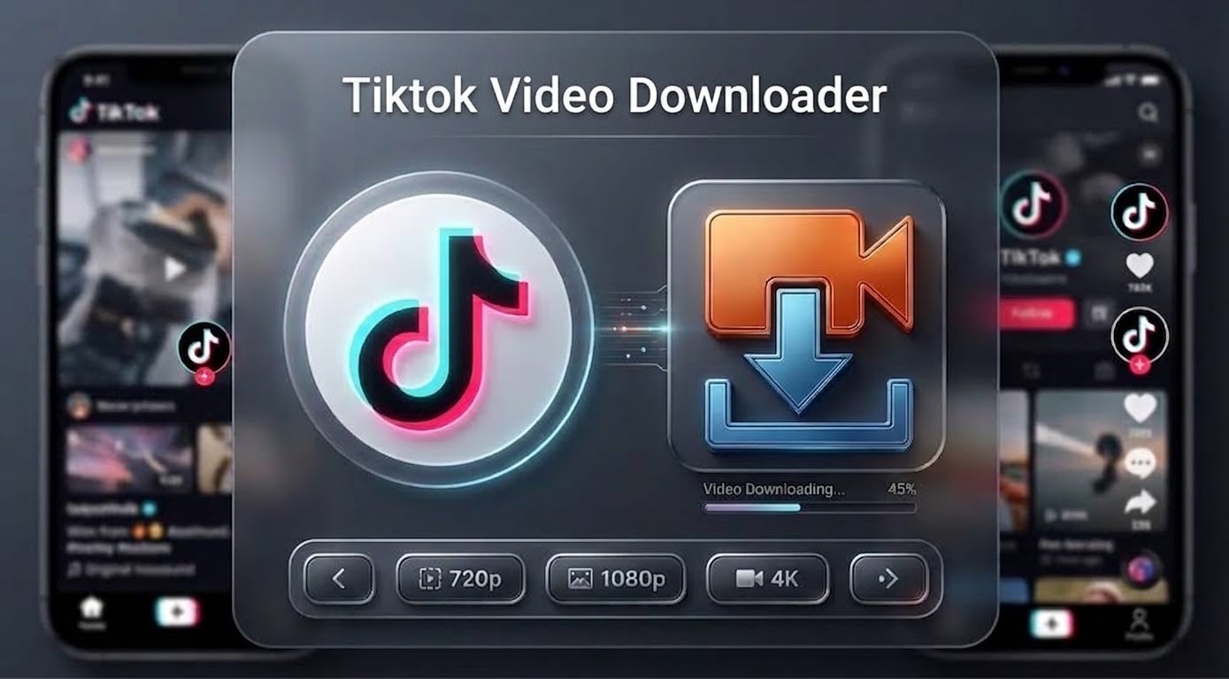 Illustration of a TikTok video being saved as a file in high quality