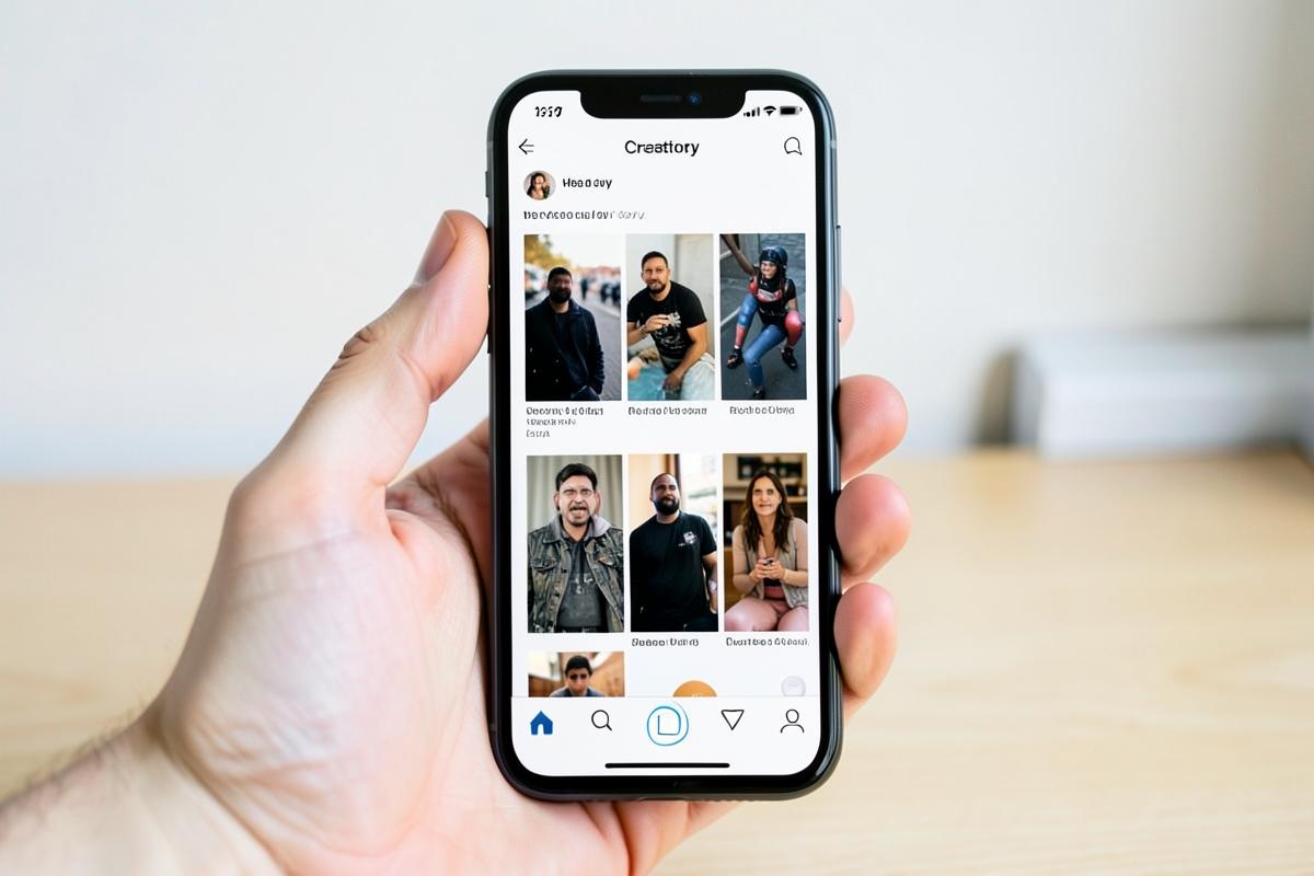 Phone displaying a TikTok creator profile with a grid of recent videos